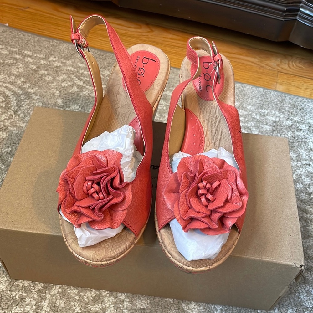 Coral cork wedge sandals